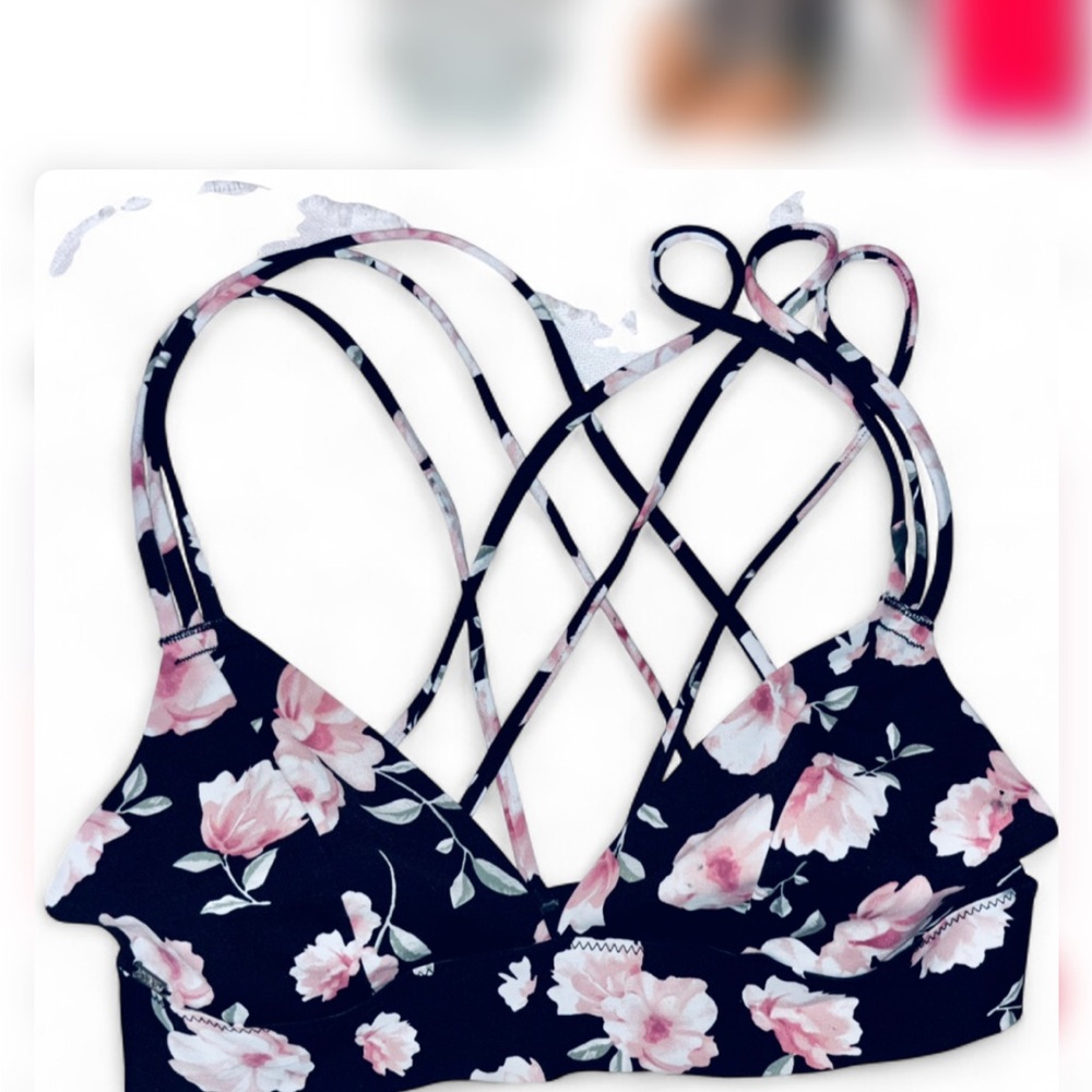 PINK Victoria's Secret Black and Pink Floral Bralette